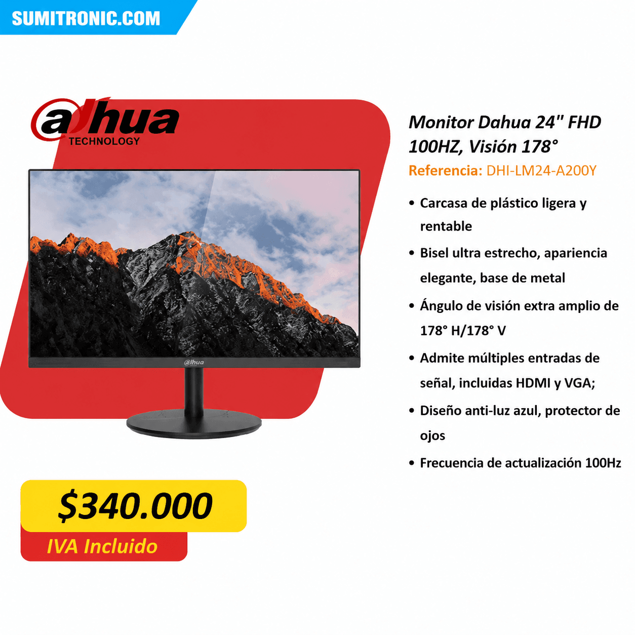 Monitor Dahua 24" FHD 100Hz, Visión 178°