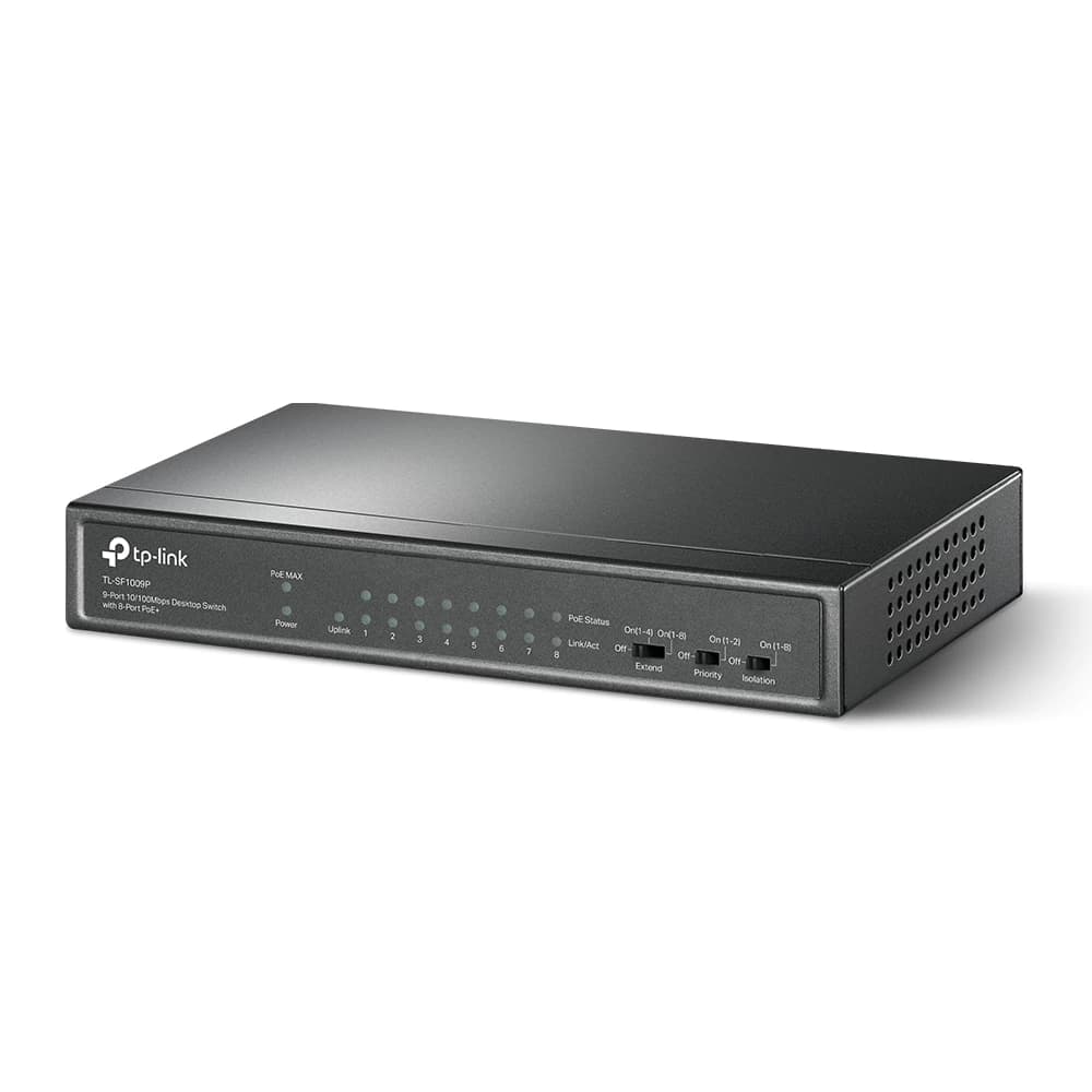 TP-LINK TL-SF1009P - Switch de escritorio de 9 puertos a 10 / 100Mbps con 8 puertos PoE+